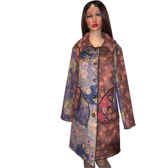 Scared Threads Floral Suede Hip-Length Pea Coat, Size M/L - Picture 1 of 16